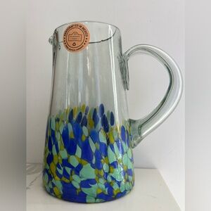 10 Strawberry St. Mazatlan Mexico Glassware Hand Blown Pitcher 72oz Blue Green